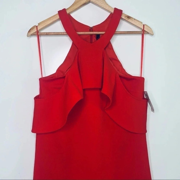 Trina Turk NWT Lipstick Red Jurnee Cold Shoulder Ruffle Dress Size 4 - Picture 4 of 11